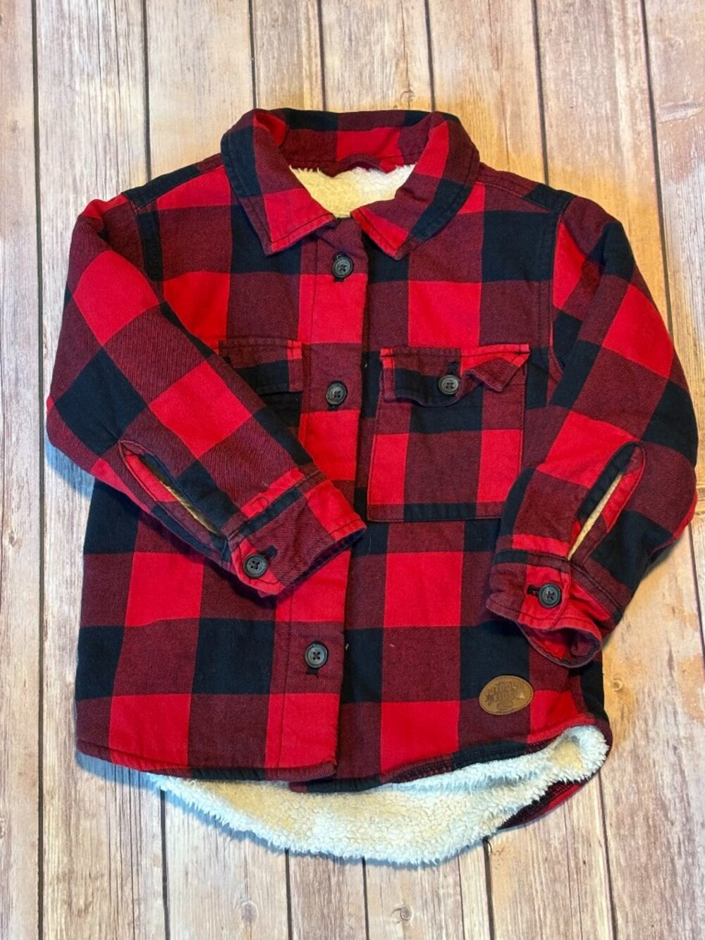 Outdoor Kids XS Plaid Sherpa Lined Flannel Jacket Red Black Buffalo Check
